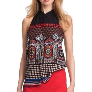 Vince Camuto vibrant color multi print sleeveless button front blouse M